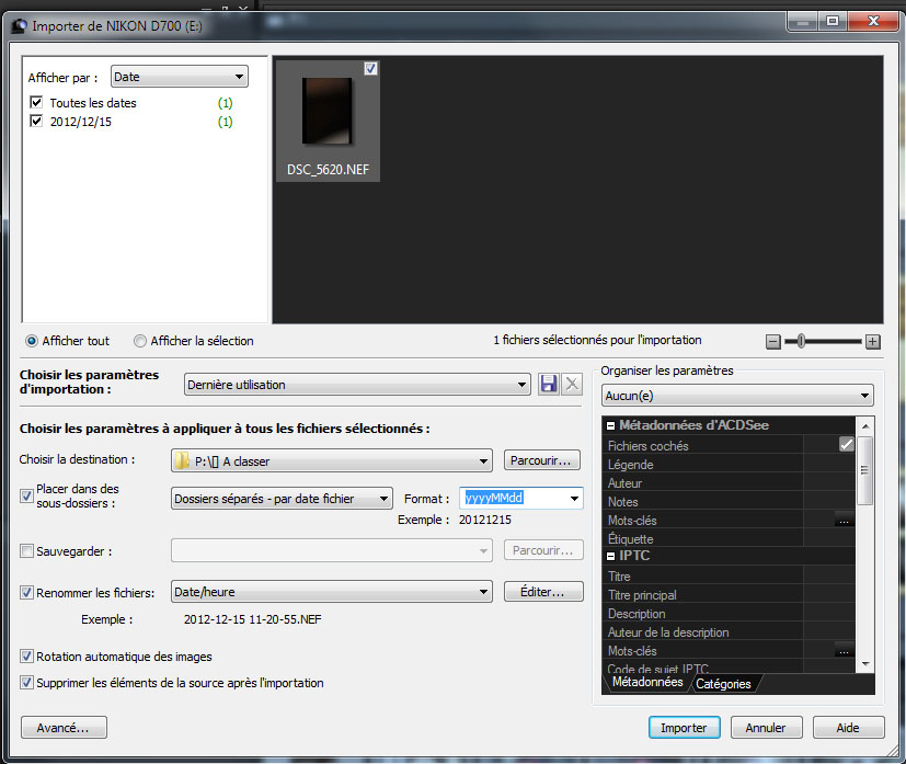 PHOTO - Acdsee - Réglage de l'import